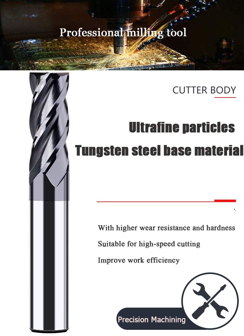 [Australia - AusPower] - 1/4" Carbide Square End Mill, HRC 45 Deg Single End 4 Flute AlTiN Coating Mill Bits 1 1/4 in 