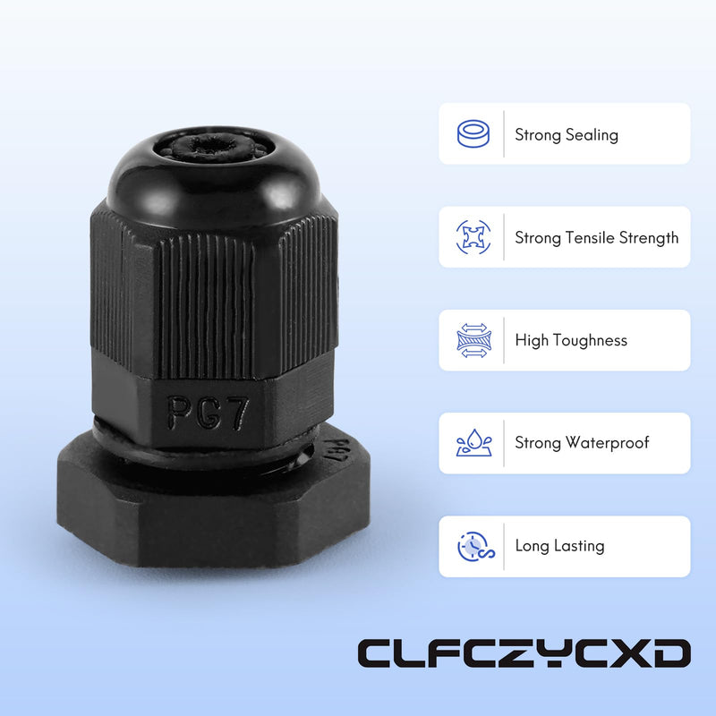 [Australia - AusPower] - CLFCZYCXD-PG7 Waterproof Cable Gland, 20 Pack, IP68 Rated, Adjustable 3-6mm Nylon Cable Glands with Gaskets for Outdoor, Industrial, and Marine Use, Black (PG7) PG7(20-Pack) 