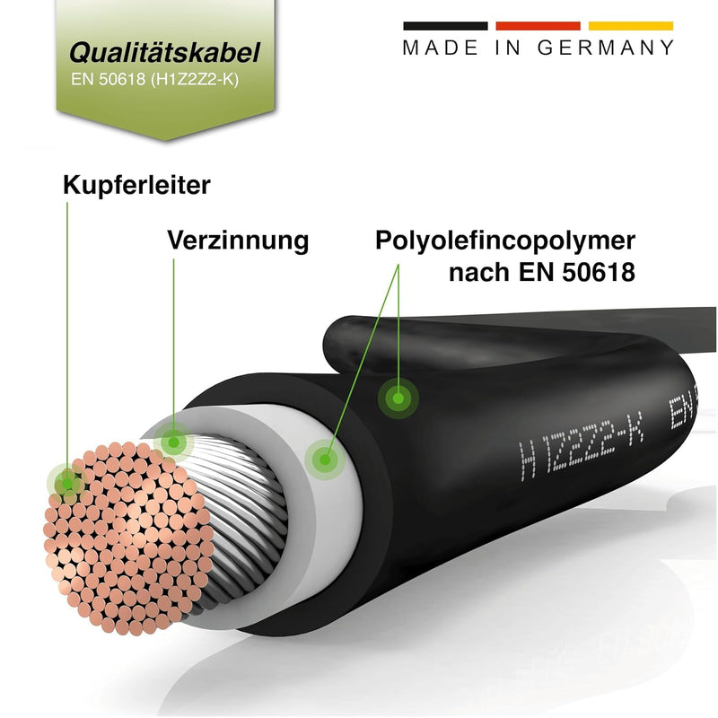 Solartronics Solar Cable 4 mm² 2 m with Solar Plug on Both Sides Black | Solar extension cable for solar system, H1Z2Z2-K, flexible, water-resistant, TÜV Rheinland, made in Germany, 2 x 2 m 2m - 4mm²