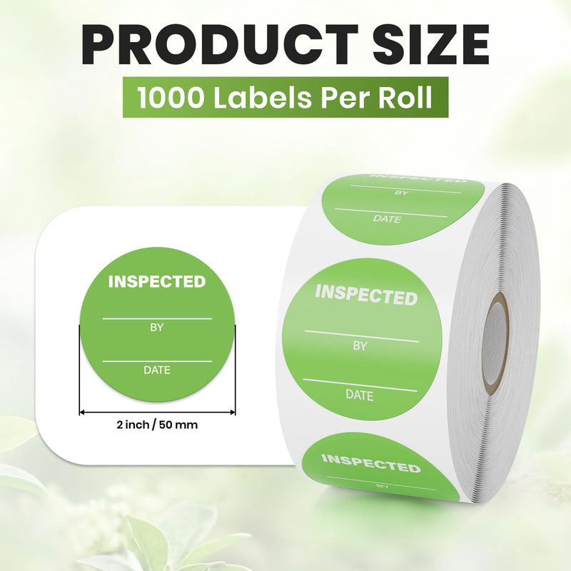 1000 Pcs Inspected By Stickers 2 Inch, Round Vinyl Quality Control Inspection Labels Green Writable QC Inventory Labels for Food Service Kitchen Warehouse Manufacturing
