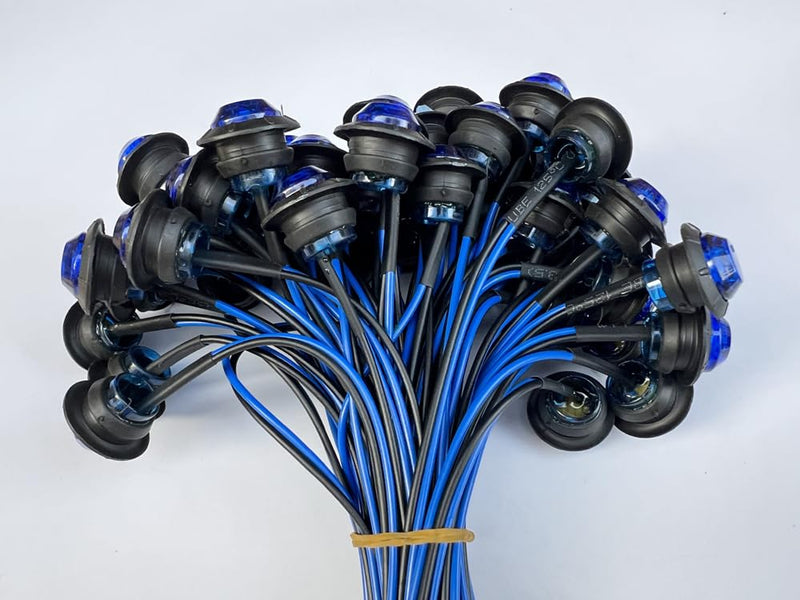 [Australia - AusPower] - 50pcs 3/4 side marker lights Blue Clearance Lamp Small Round Amber LED Side Marker Indicator Turn Signal Light Truck Trailer Bus Marine RV Automobiles Flatbed with heat shrink butt connectors 50pcs 