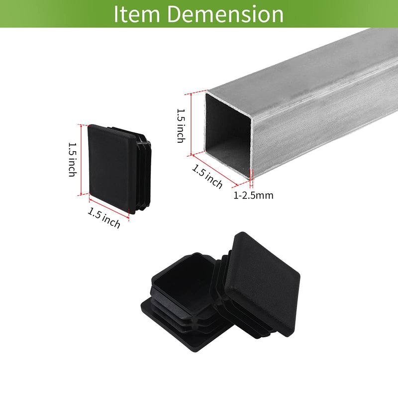 [Australia - AusPower] - 1 12 1.5 inch Square Tube End Cap Plastic Plugs 12 Pack, 1 12 inch 1.5 inch Square Tubing Plug 1.5 x 1.5 Tube End Caps Fence Post Pipe Cap Cover Tubing Insert Chair Glide Finishing Plugs, Black 
