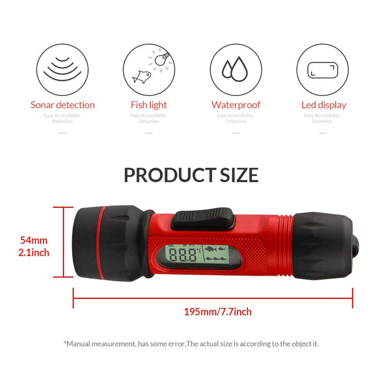 Depth Finder with Temperature Portable Ice Fish Finder Contour Readout Fish Depth Finder Handheld Fishfinder Depth Readout LCD Display Fish Detector Device Lake Sea Boat Kayak River Fishing Red