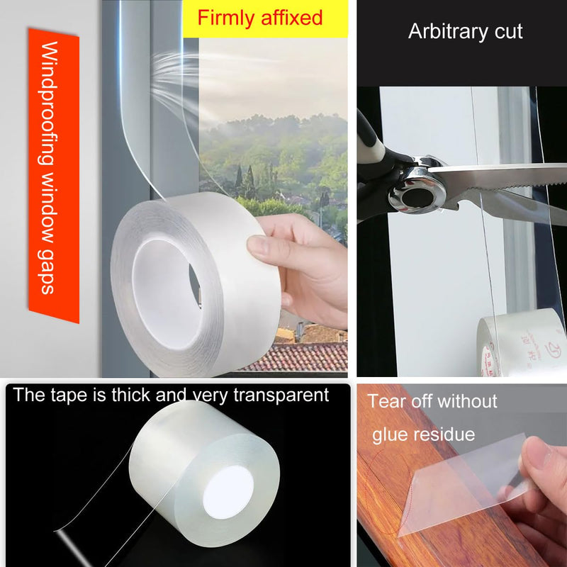 Transparent Tape Easy to Clean, 2 inches Wide by 66 inches Long, Made of polyethylene + Gauze, Easy to Clean Without Adhesive Residue Ultra-Thick Tape