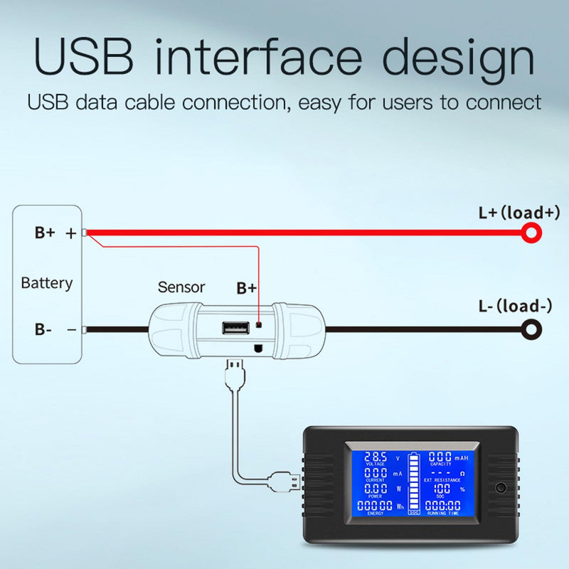 [Australia - AusPower] - DC 8-120V 0-100A Battery Monitor Digital Current Voltage Power Energy Meter Multimeter Ammeter Voltmeter with 100A Current Shunt 