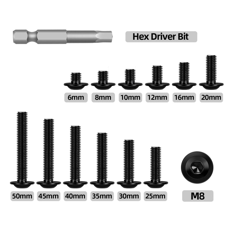 [Australia - AusPower] - M8-1.25 x 25mm 20 PCS Flanged Button Head Socket Cap Bolts Screws, Stainless Steel 304, Allen Socket Drive, Screwdriver Bit Included, Black Finish, Fully Machine Thread M8 x 25mm 