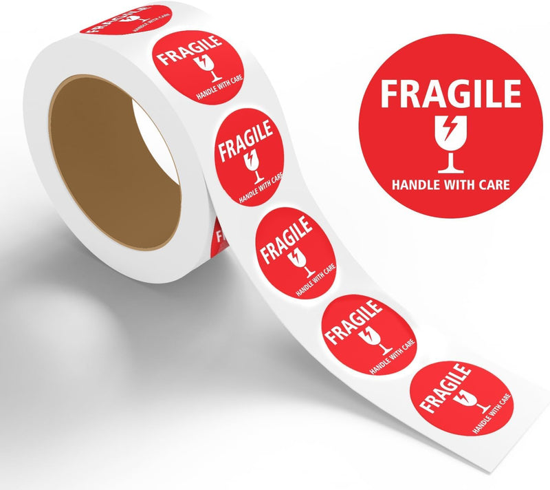 StickerJet Fragile Stickers Roll – (500pcs, 3x3) High-Visibility Handle with Care Labels, Strong Adhesive Paper Decals for Shipping, Packaging, and Protection – Made in USA 3x3 Inch 500 Stickers - Roll