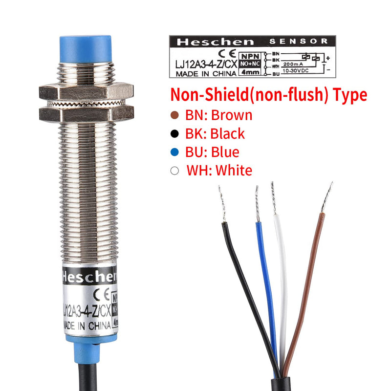[Australia - AusPower] - Heschen M12 Inductive Proximity Sensor Switch, Non-shield Type, LJ12A3-4-Z/CX, Detector 4mm, 10-30VDC 200mA, NPN NO+NC, 4 Wire 