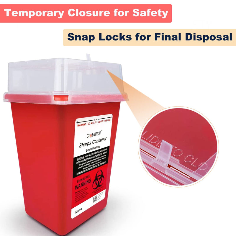 [Australia - AusPower] - Sharps Container 1 Quart, 6 Pack Biohazard Needle Disposal Container Small Syringe Disposal Container, Professional Sharps Disposal Container for Home and Travel Use 
