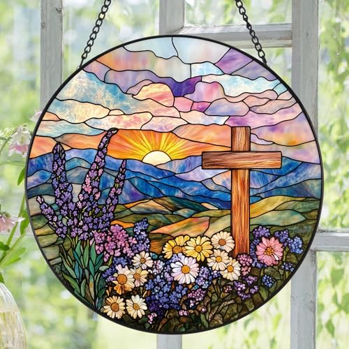 Cross Stained Glass Suncatcher - 7.9" Real Glass