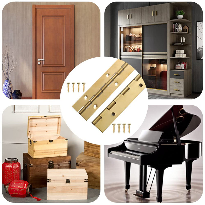 [Australia - AusPower] - 12 Inch Gold Stainless Steel Piano Hinges, 4 Pcs Continuous & Piano Hinge with Holes, Heavy Duty Piano Hinge 0.04" Leaf Thickness, 1.2'' Open Width for Furniture Cabinet Door Wooden Box Woodworking 12 Inch 