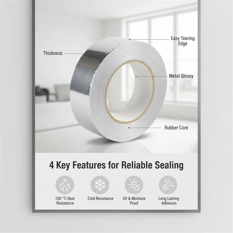 2 inch x 130 Feet Aluminum Foil Duct Sealing Tape, 3.9 Mil, High-Temperature Heavy-Duty Silver HVAC Tape for Ductwork Dryer Vent 2.0 inch x 132Ft