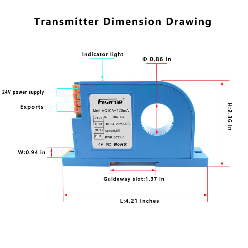 [Australia - AusPower] - AC Current Transmitter,Hall DC Sensor,Output to PLC or Instrument,High Precision Perforated Sensing Current 0-10V-420mA 0-10A/4-20mA 
