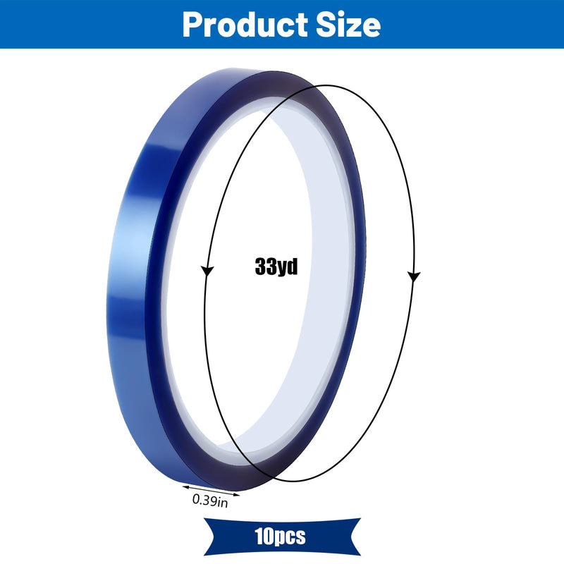 [Australia - AusPower] - 10 Rolls Heat Transfer Tape Blue Sublimation Tape, 10mm × 30m (98ft) High Temperature Resistant Tape, Heat Transfer Tape for Sublimation Press Electronic Soldering Insulation, No Residue 10 