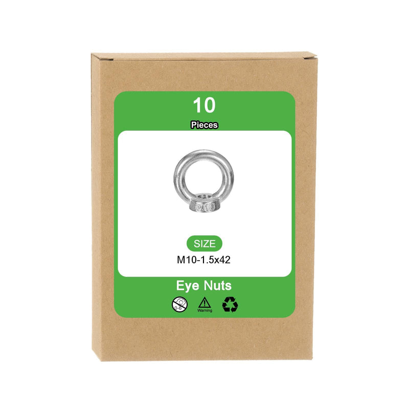 [Australia - AusPower] - uxcell M10-1.5x42mm Lifting Eye Nuts, 10 Pcs 304 Stainless Steel Round Ring Shape Female Threaded Nut Fastener for Home Repairs Rope Fitting 