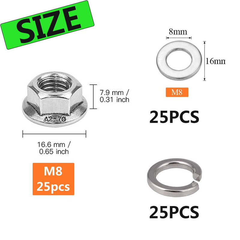 [Australia - AusPower] - M8 x 1.25mm Serrated Flange Hex Lock Nuts, Hincell 75pcs 304 Stainless Steel Serrated Metric Hex Flange LockNuts,Bright Finish Hex Lock Nut M8(75pcs) 