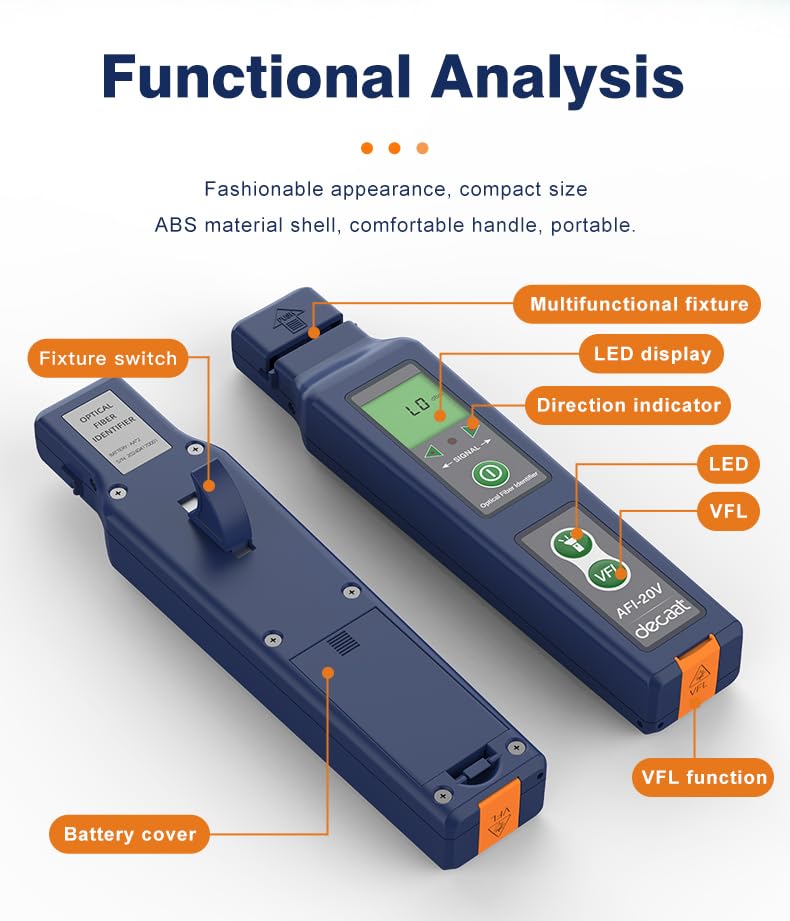 [Australia - AusPower] - Generic Optical Fiber Identifier 800-1700nm All-in-one chuck, Built-in 5KM Visual Fault Locator VFL, OFI Fiber Traffic Detector with LED, Navy Blue 