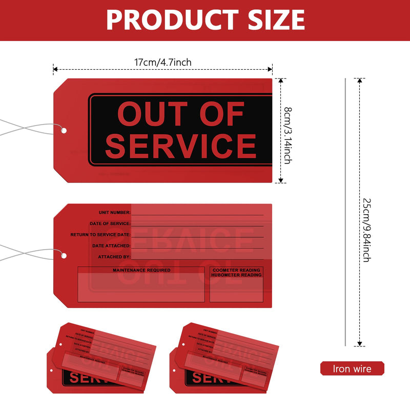 Out of Service Tags,50-pk Red Repair Tags with Wires Attached,Tear & Water Resistant PVC-Plastic,Maintenance Repair