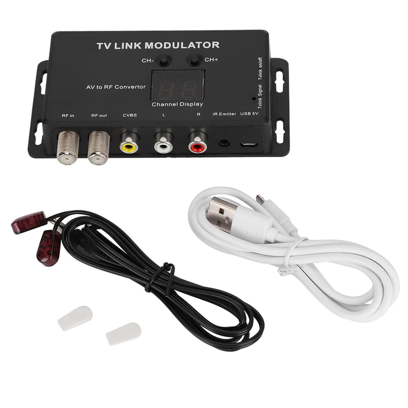 UHF Modulator TV LINK Modulator, Universal Composite A/V to RF Coax Agile Modulator RF TV Micro Modulator Compact RF Modulator Converter IR Extender Support PAL