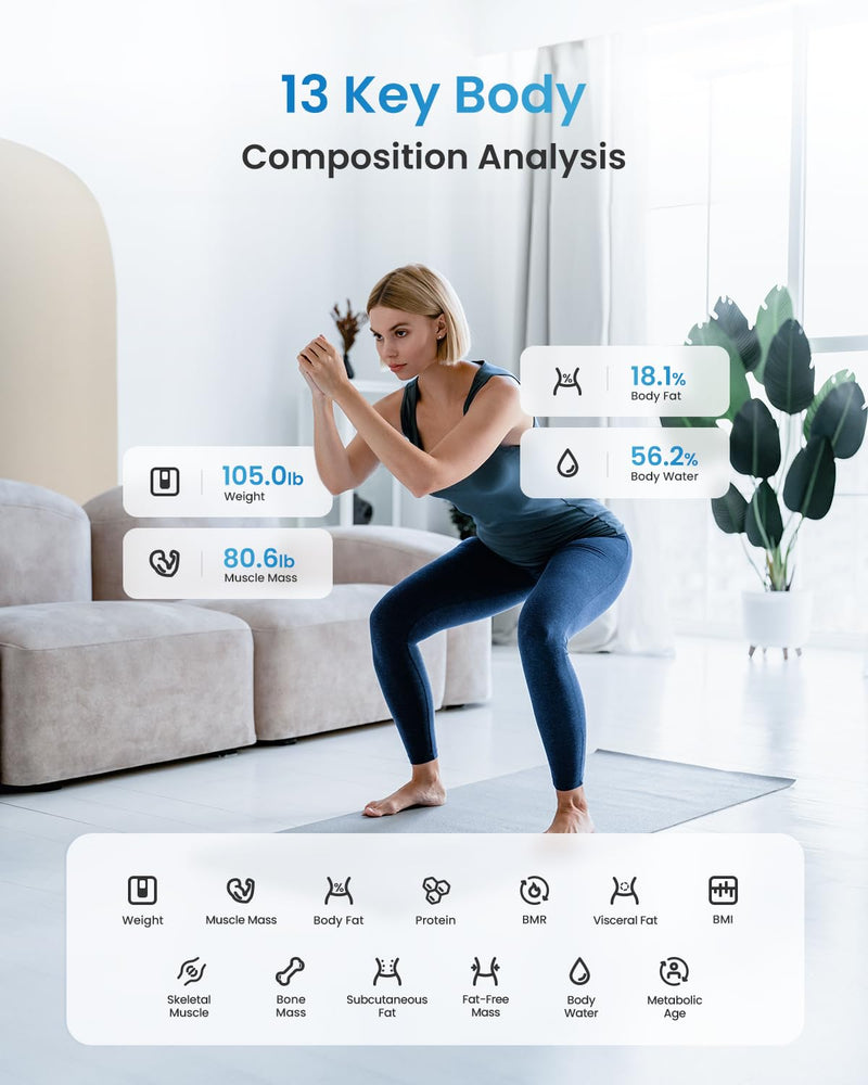 [Australia - AusPower] - RENPHO Smart Scale for Body Weight, RENPHO Smart Body Measuring Tape, Rechargeable Tape Measure with LED Display 