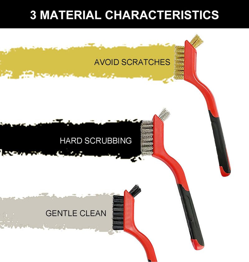 [Australia - AusPower] - Rust Remover Brass Brush, 3 Pack Small Wire Brush Brass Wire Brush, Brass Brushes for Cleaning, Brass Brush Tool Rust Remover for Metal (Brass Steel Nylon Red) Brass Steel Nylon Red 