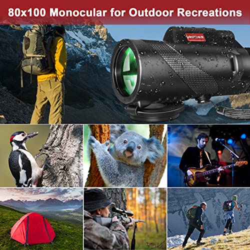 80x100 Monocular Telescope for Smartphones - High Powered HD Monocular with Tripod & Adapter, Low Light Vision for Adults - for Wildlife, Bird Watching, Hunting, Hiking 80x100