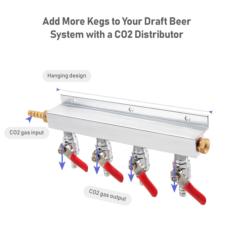[Australia - AusPower] - Roastove 4-Way Gas Manifold CO2 Distributor Manifold 5/16 inch Barb/Stem Splitter Beer Integrated Check Valves Homebrew Beer Making Brewing Tool-CO2 gas input at LEFT side+5CLAMPS 4 WAY 