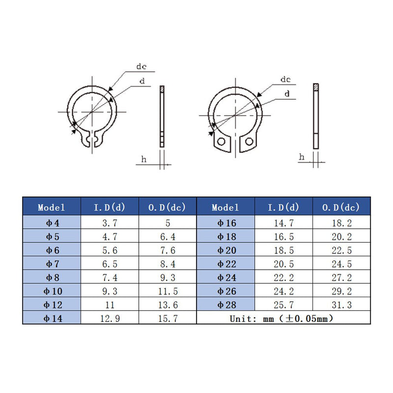 [Australia - AusPower] - Hilitchi 150-Pcs 304 Stainless Steel External Circlip Snap Retaining Clip Ring Assortment Set - Size: 4mm to 28mm Silver 