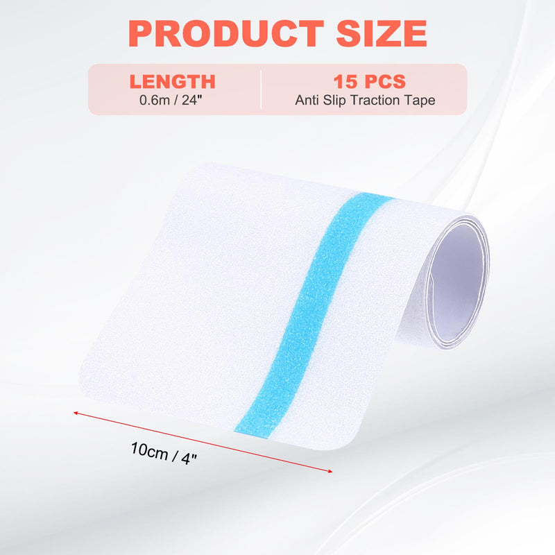 MECCANIXITY Anti Slip Traction Tape with Luminous Strip 4 x 24 Inch Pre-Cut Non Skid Stair Treads Grip Tape for Indoor Stairs Step Outdoor Skateboard, White with Blue, Pack of 15 4 Inch x 24 Inch