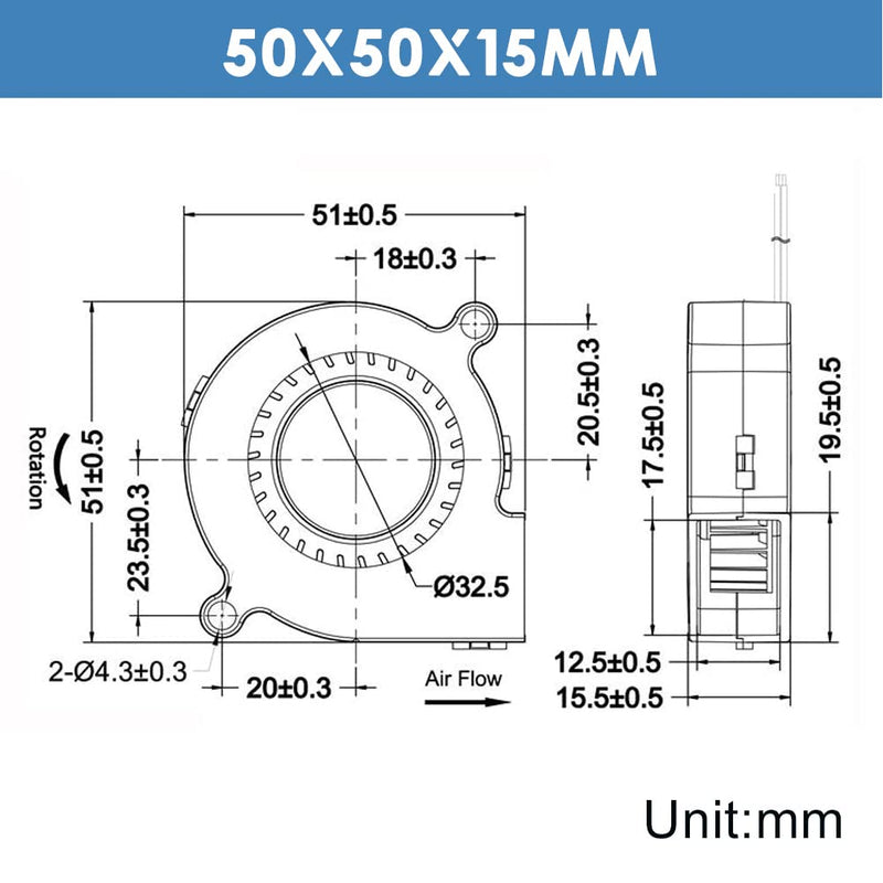 WINSINN 50mm 5015 Blower Fan 24V, 3D Printer 24 Volt Fans Blower Turbine Turbo Hydraulic Bearing, Brushless Cooling 50mmx15mm 2PIN (Pack of 4Pcs) DC 24V