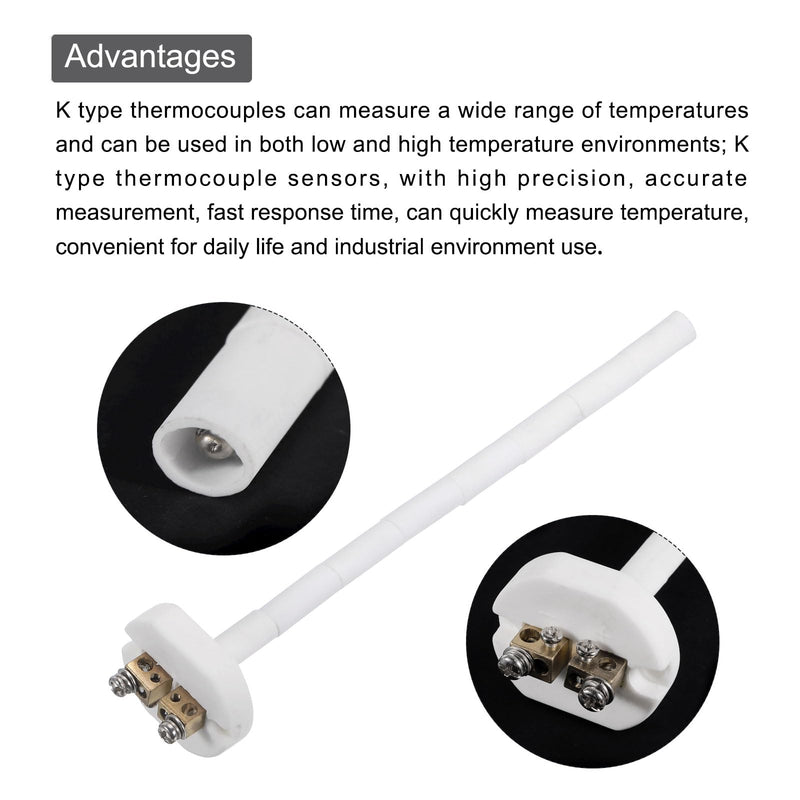 [Australia - AusPower] - MECCANIXITY K Type Ceramic Kiln Furnace Probe Thermocouple Sensor for Muffle Furnace Oven, High Temperature -50 to 1300°C(-58 to 2372°F) 1.5x200mm 