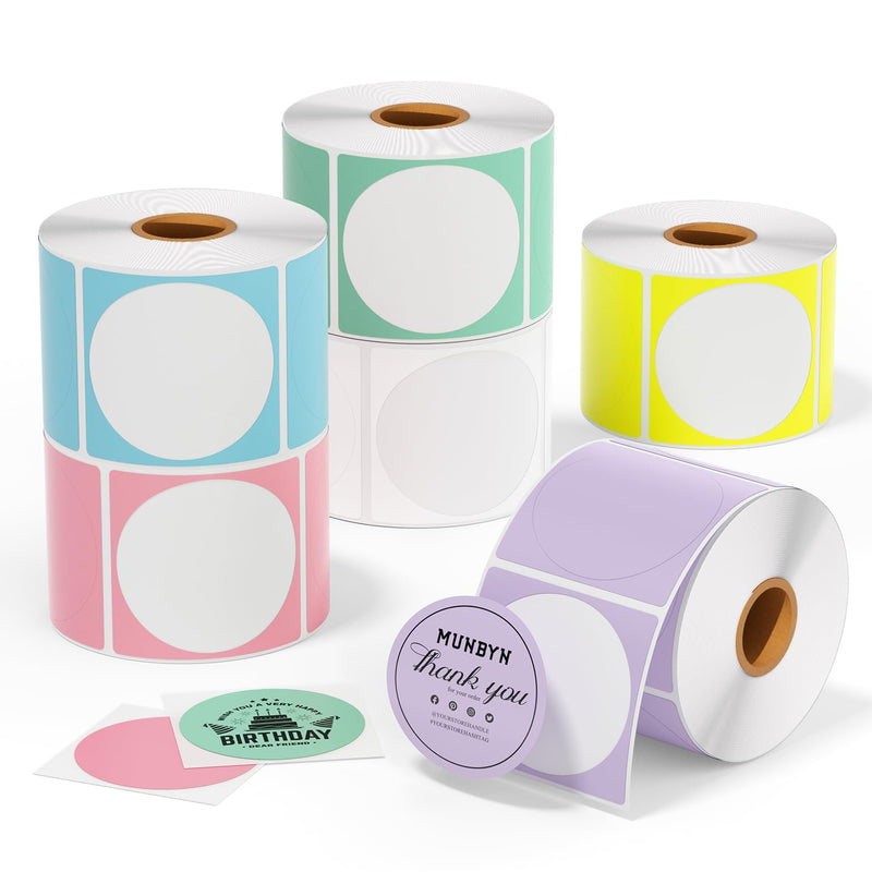 2 Inch Circle Color Thermal Sticker Labels+2"x2" Square Thermal Labels