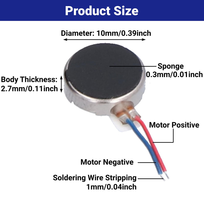 [Australia - AusPower] - Pack of 50 Mini Vibration Motors DC 3V 12000 RPM 10 x 2.7 mm Anti-Interference Flat Coin Micro Vibration Motor for Mobile Devices 