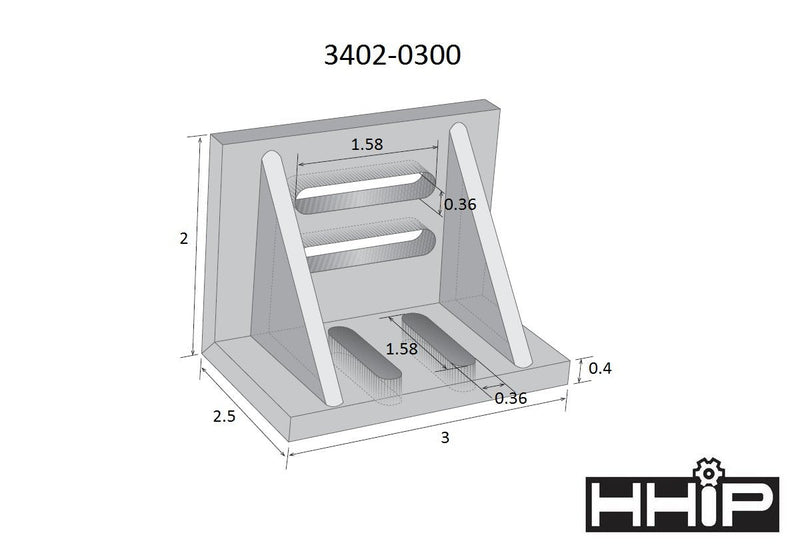 HHIP 3402-0300 3" x 2-1/2" x 2" Slotted Angle Plate, Webbed Silver 3 x 2-1/2 x 2" Size