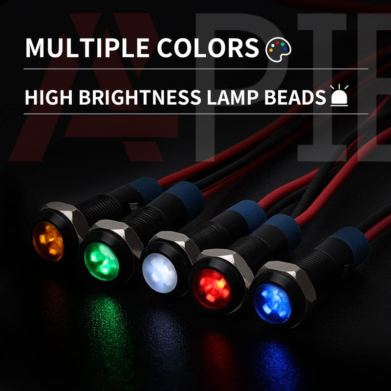 [Australia - AusPower] - APIELE Indicator Light 6mm 1/4" Waterproof IP65 Metal Signal Lamp 12V-24V AC/DC LED Pilot Dash Lamp Aluminum Blue 5 PCS with 150mm Wire for Car Truck Boat (Blue) Black Shell-Blue 