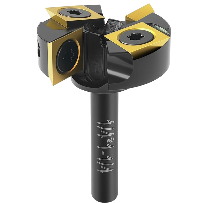 Slab Flattening Router Bit 1/4" Shank, 1-1/4" Cutting Diameter, 2+2 Titanium-Coated Flutes, Carbide Inserts for CNC Spoilboard Surfacing Planing and MDF Surfacing for Slab Leveler, Rabbeting 1/4" Shank, 1-1/4" Cutting Diameter,2+2 Wings