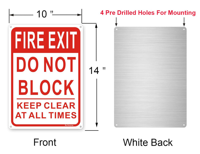 Large Fire Exit Sign, Do Not Block Door Signs, Keep Clear at All Times Sign, 14 x 10 Inches Rust Free Aluminum, Weather/Fade Resistant Easy Mounting 2 Pack 14 " x 10 "