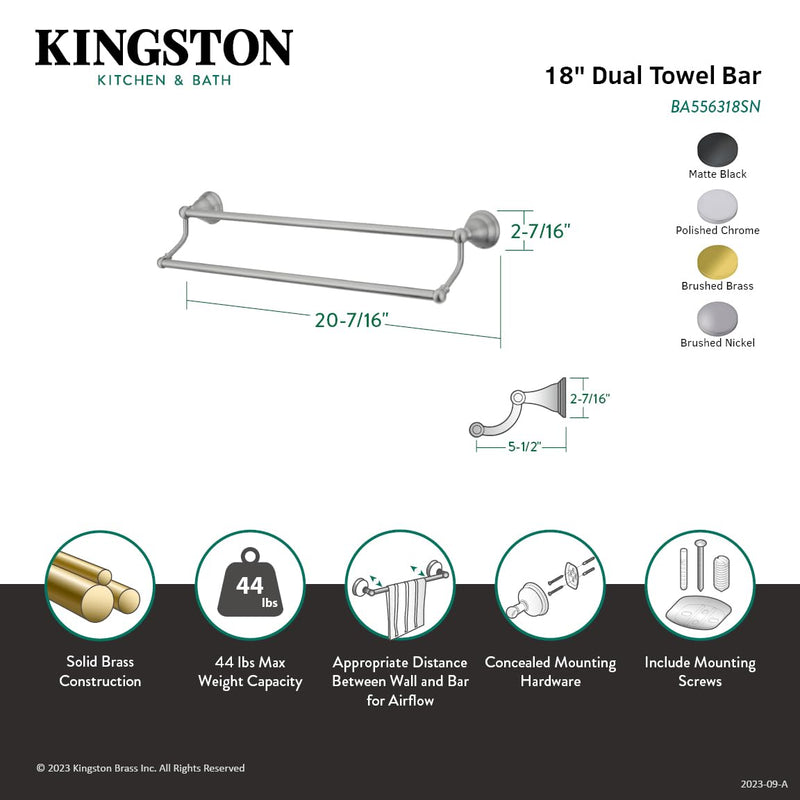 Kingston Brass BA556318C Royale 18-Inch Double Towel-Bar, Polished Chrome