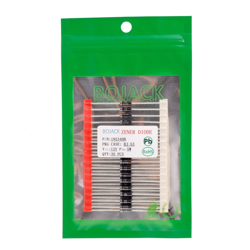 [Australia - AusPower] - BOJACK 1N5349B 5W 12V Power Zener Diodes 1N5349 5 Watt 12 Volt Axial Diodes T-18(Pack of 30 Pcs) 