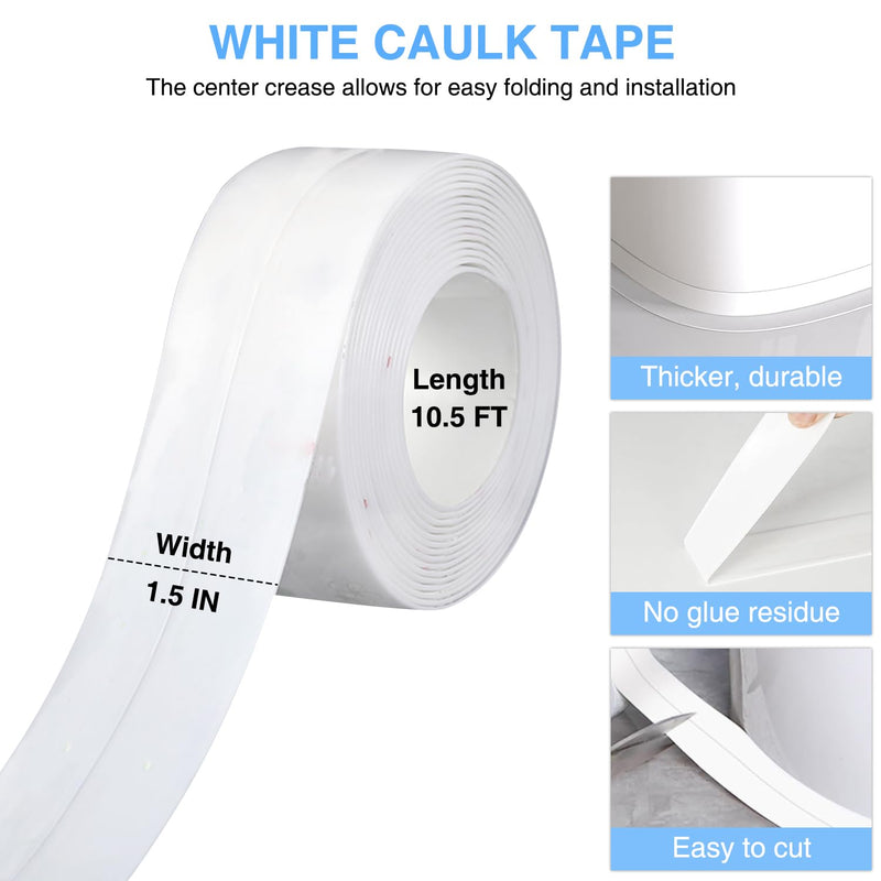 [Australia - AusPower] - Caulk Tape Bath & Kitchen Self Adhesive Caulking Tape Waterproof,Toilet Caulk Strip,Bathtub Sealing Strip Tape Caulk,Shower Caulk Bathroom Sealant,Traditional Caulking Replacement(White,1.5"x10.5Ft) White-1.5IN-10.5FT-A 