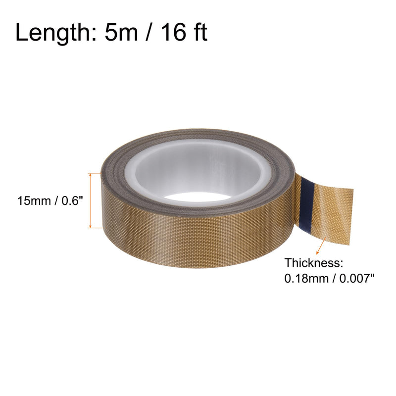 HARFINGTON Fabric PTFE Tape Roll, 0.6" x 16ft High Temperature PTFE Adhesive Tape 0.18mm Thickness for Vacuum Sealer Machine Hand Sealers, Brown