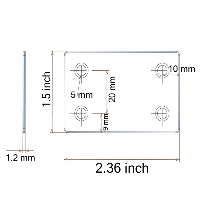 Black 2.4 x 1.5 Inch Metal Flat Straight Brace Bracket Stainless Steel Metal Straight Brace Mending Plates Fixing Corner Brace for Furniture, Wood, Shelves, Cabinet, Set of 12 Black