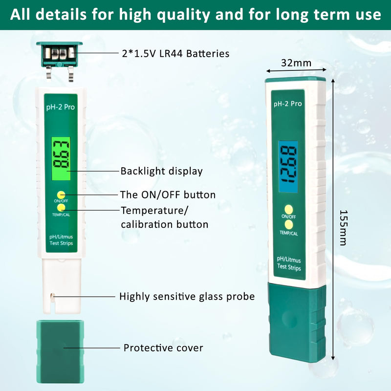 [Australia - AusPower] - Homcoice pH Meter Digital PH/Litmus Test Strip, Temperature Multifunction Tester, 0.01 High Precision Water Quality Tester with ATC Function pH Tester 