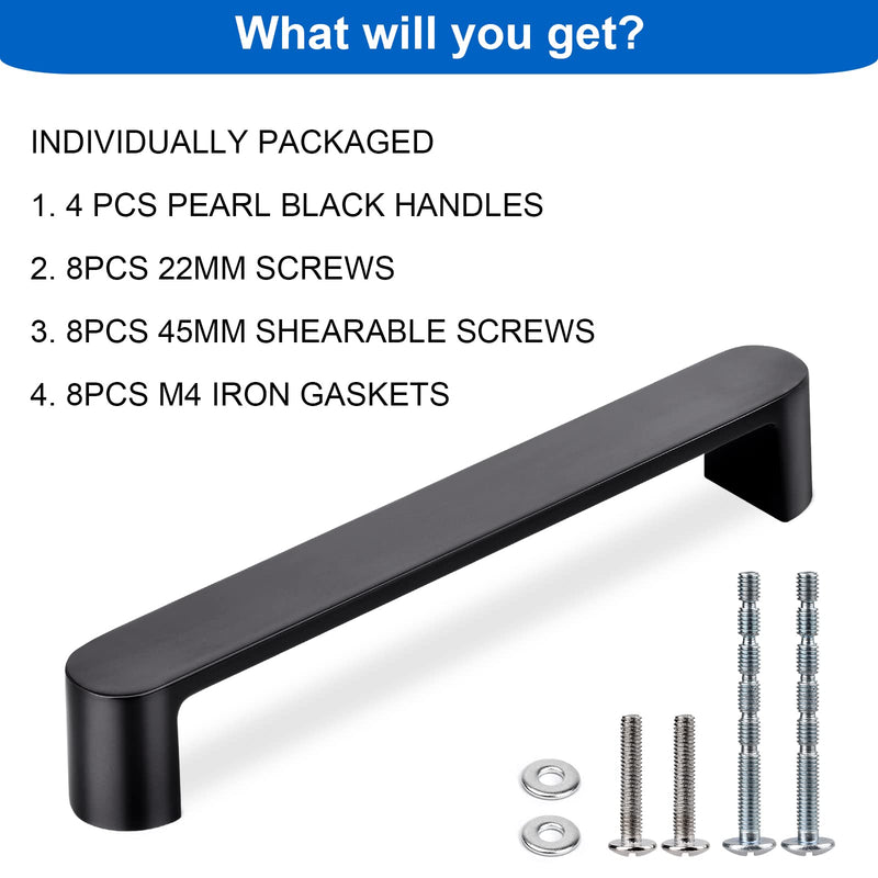WEAVERBIRD 4 Pack Cabinet Handles Pearl Black Drawer Pulls Furniture Cabinet Hardware Cupboard Closet Zinc Alloy Black Handles Pulls, 5 inch (128mm) Hole Distance 128 mm
