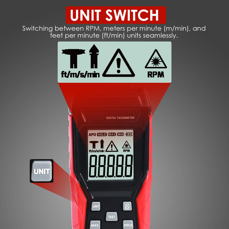 [Australia - AusPower] - Digital Tachometer 3~100000RPM Non-contact and Contact Range from 3 to 19,999 RPM Handheld Speed Meter with Backlight, Max/Min/AVG RPM for Automotive Diagnostics, Industrial Machinery, HVAC Systems 