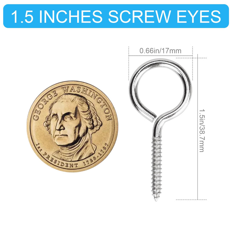 [Australia - AusPower] - Aovchei Eye Screws, 100PCS 1.5 Inches Heavy Duty Metal Screw Hooks, Self Tapping Eye Bolts, Indoor & Outdoor for Hanging Artwork 1.5 Inch 