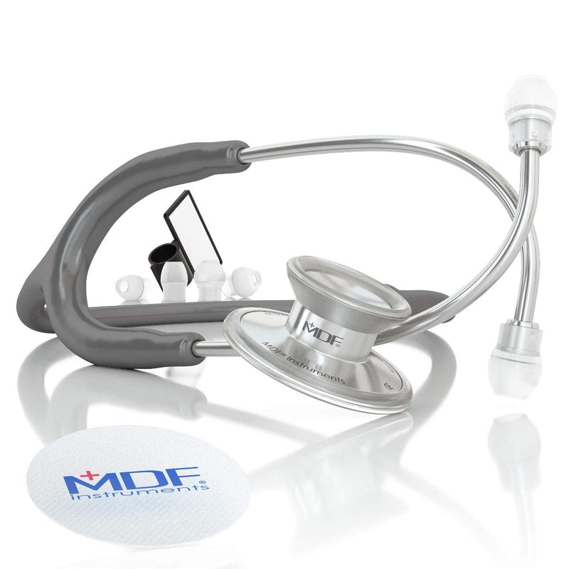[Australia - AusPower] - MDF Instruments Acoustica Lightweight Stethoscope for Doctors, Nurses, Students, Silver/Gray tube + MDF LUMiNiX Illuminator Medical Professional Diagnostic Penlight 