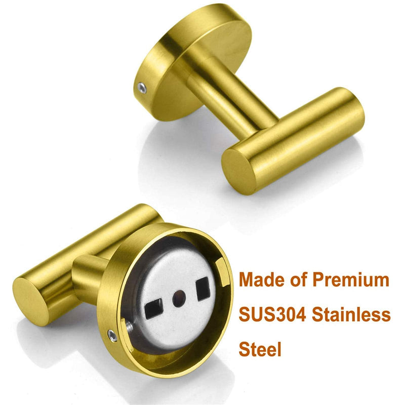 Nolimas Bathroom Towel Hooks SUS 304 Stainless Steel Coat Hook Round Clothes Towel Coat Robe Hook Cabinet Closet Door Sponges Holder for Bath Kitchen Garage Hotel,Wall Mounted,Brushed Gold,2Pack 2pcs Brushed Gold