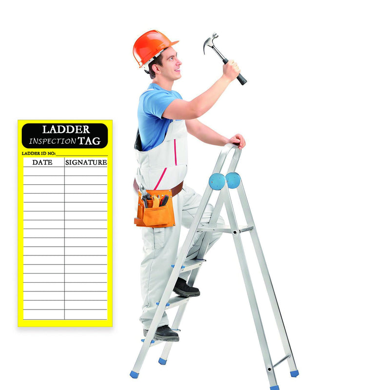 120 Pcs Ladder Inspection Labels Vinyl Maintenance Label Yellow Safety Inspection Label for Safety Maintenance Industrial Iadder Inspection Accident Prevention Stickers(2x5 Inch)