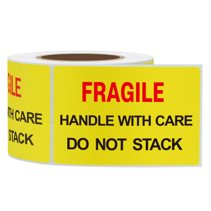 Hybsk 2x3 inch 300pcs Fragile Stickers for Shipping Moving Handle with Care Do Not Stack Yellow Warning Labels (Type 1) Type 1